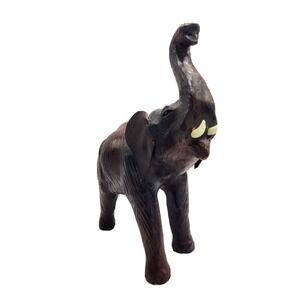 VINTAGE DECORATIVE BROWN LEATHER WRAPPED‎ ELEPHANT STATUE 13 " MCM